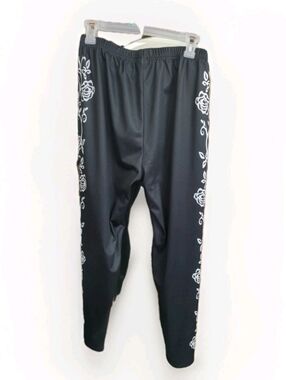 Unbranded Womens Sz XL Black White Floral Poly Blend Pants (White Under Lining)